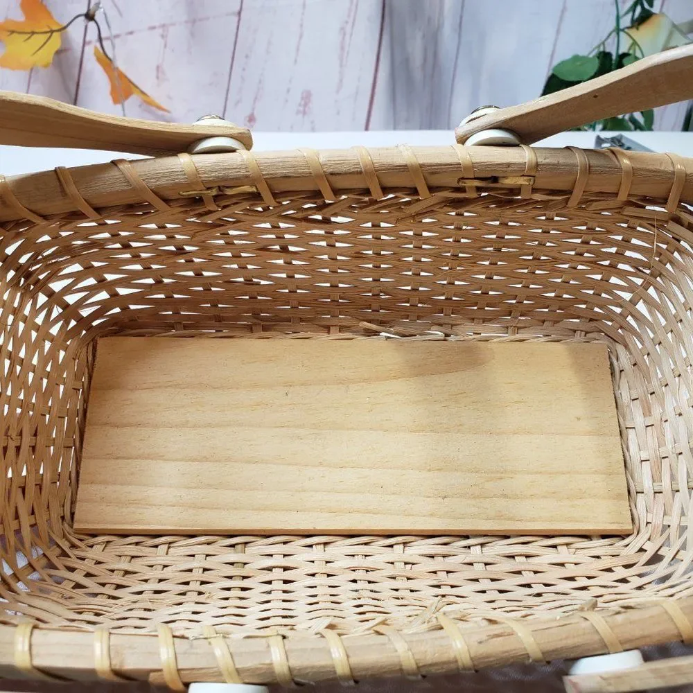 Small Rectangular Rattan Storage Basket w/ Handles Natural Blonde Coastal Decor